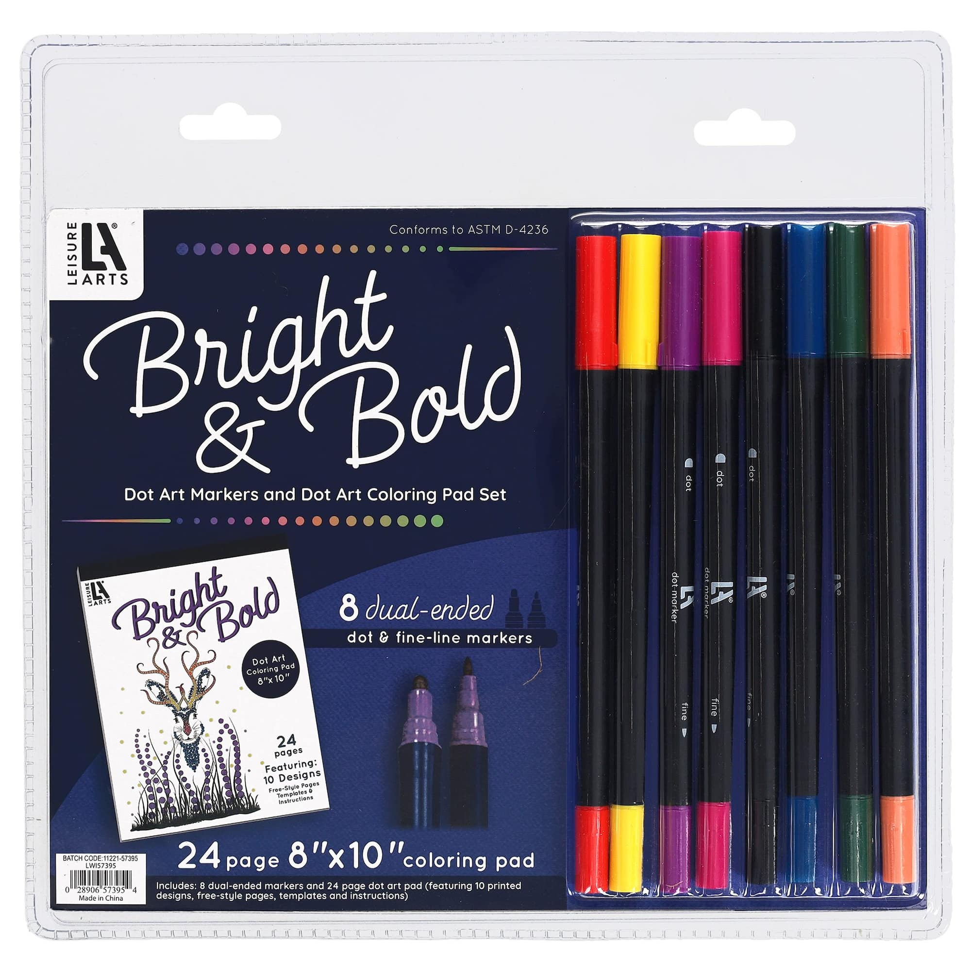 Leisure Arts® Bright & Bold Dot Art Pad & Marker Set